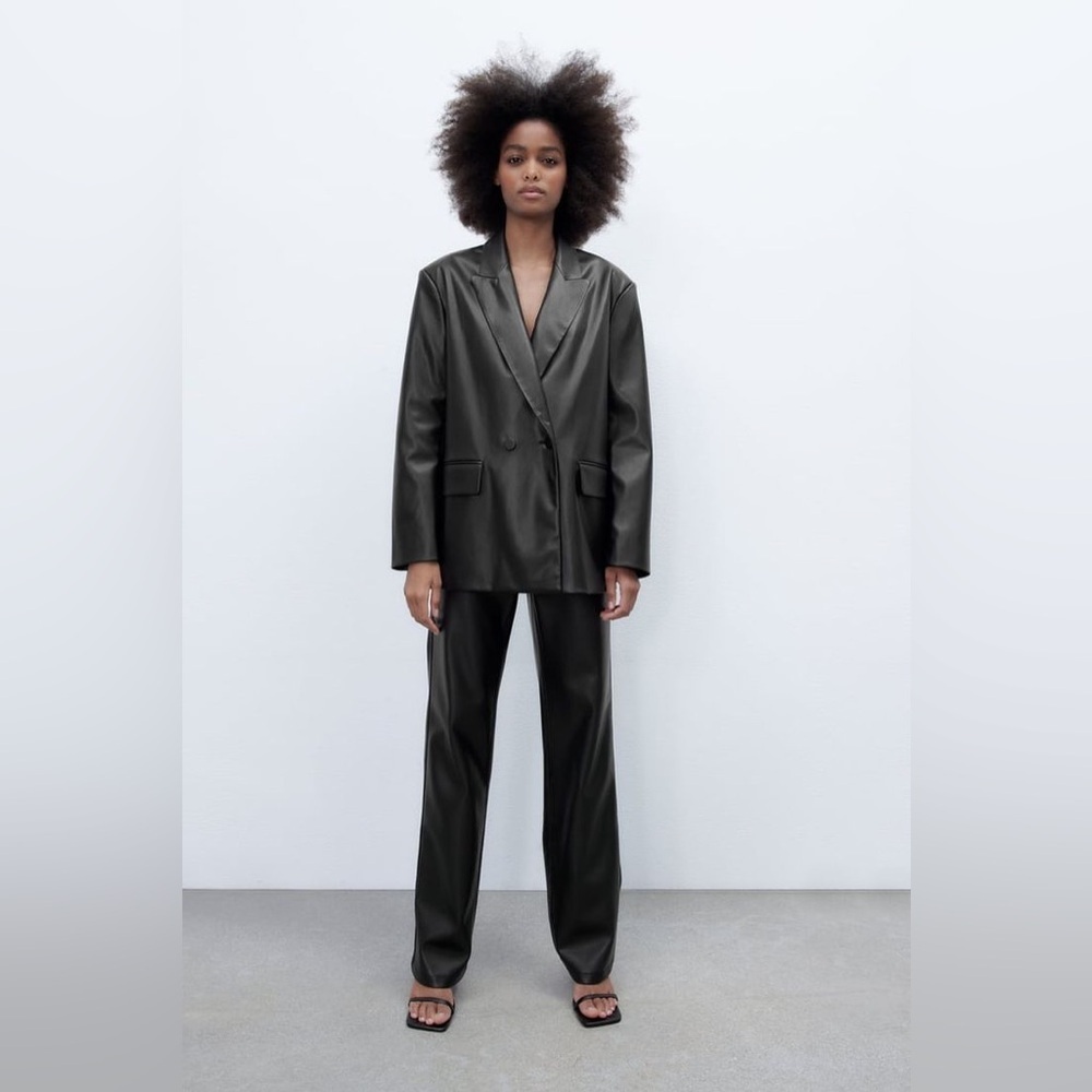 Zara Women's Black Faux Leather Blazer